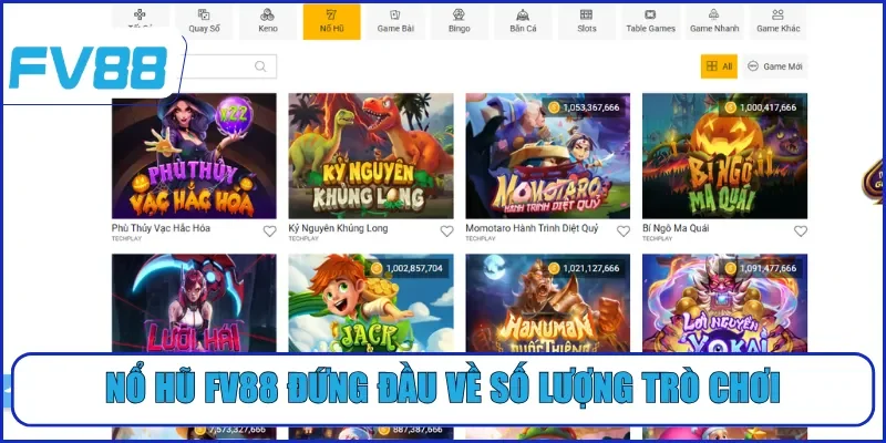 Nổ hũ FV88 đứng đầu về số lượng trò chơi